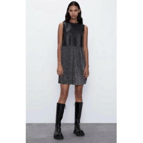 NWT Zara faux leather contrast sleeveless dress - Picture 2 of 12